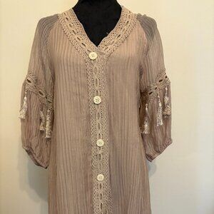 BOHO CHIC Pretty Angel Beige with lace and tassels top size S